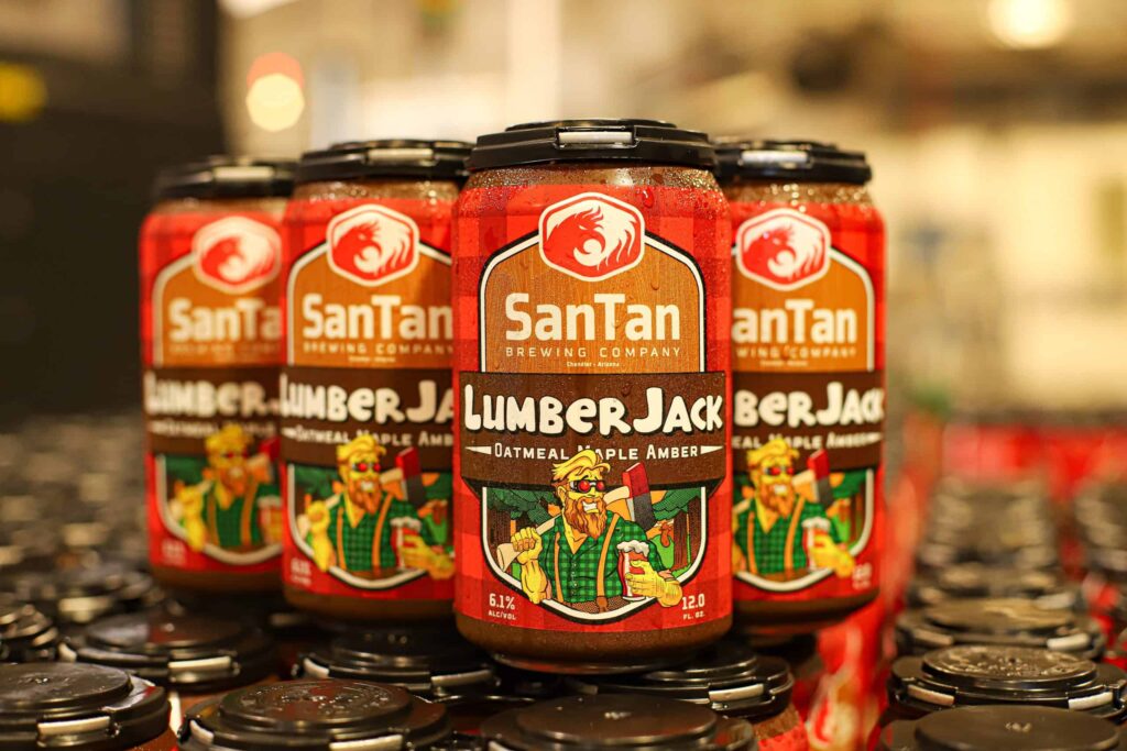 Six pack of SanTan Brewing Company Lumber Jack Oatmeal Maple Amber beer